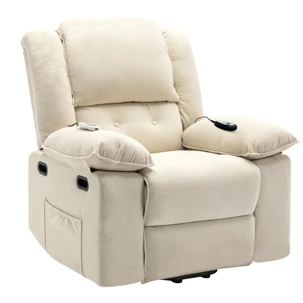 Heated Massage Power Lift Recliner Chair for Elderly – Infinite Position, Side Pocket, Beige