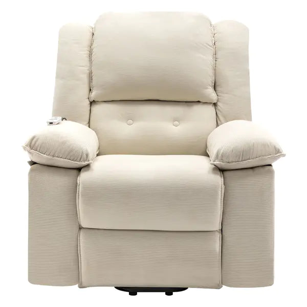 Heated Massage Power Lift Recliner Chair for Elderly – Infinite Position, Side Pocket, Beige